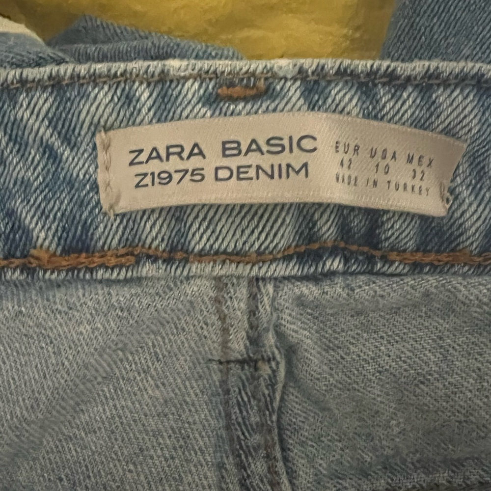 Zara Z1975 Straight‎ Leg Distressed Blue Jeans W/ Red White & Blue Stripe SZ 10 - Picture 7 of 10